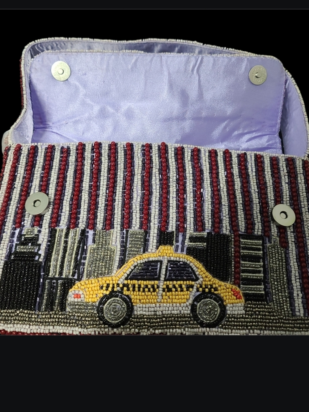 Beaded New York City Yellow Taxi Shoulder Bag Cityscape Viral Handcrafted Purse - Picture 6 of 7